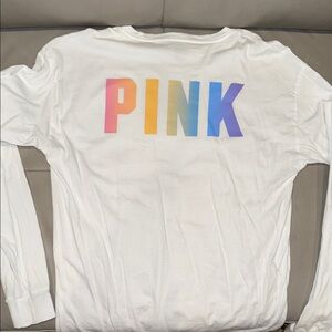 PINK Victoria's Secret White Long Sleeve with Colorful Logo